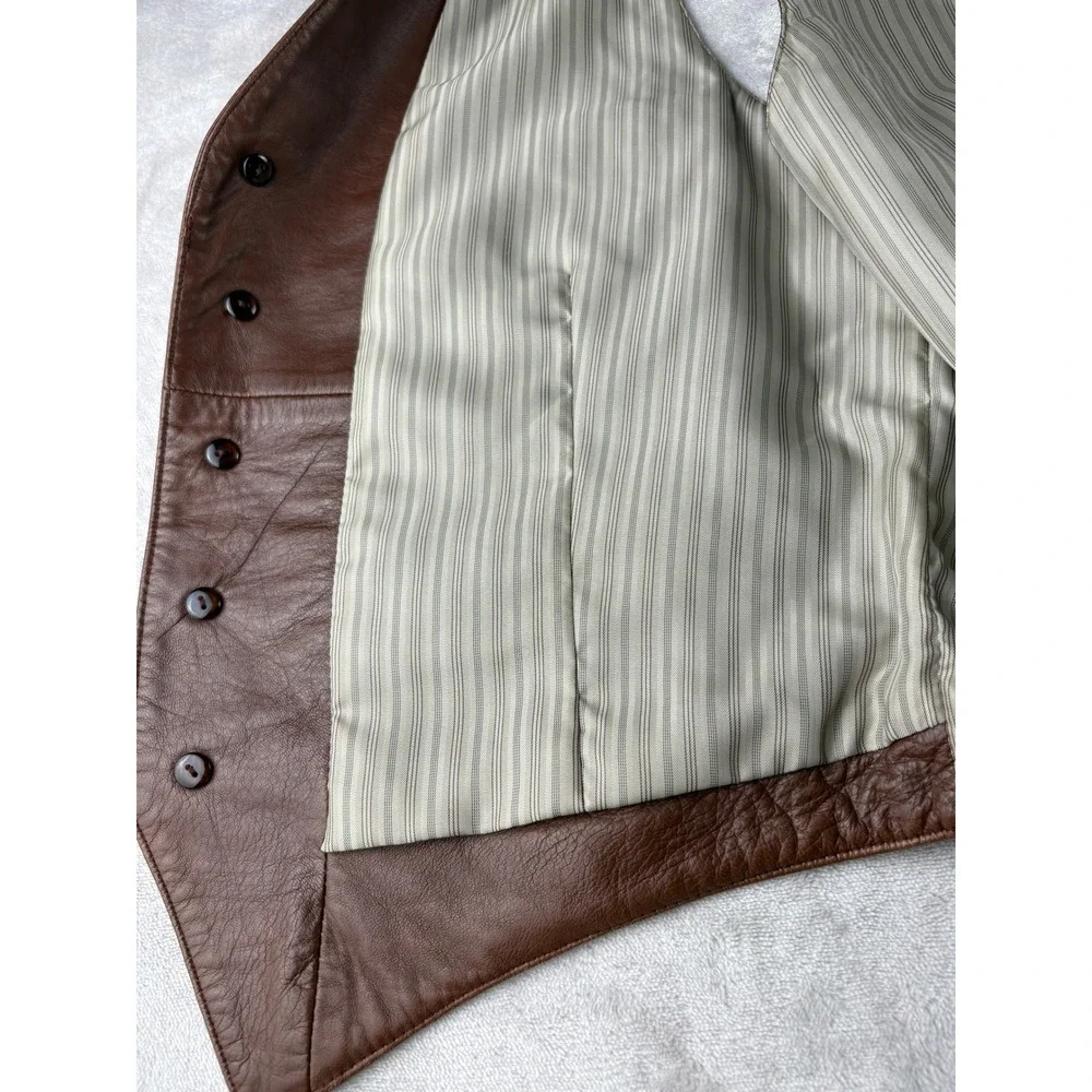 The Natural Style Mens Brown Genuine Leather Vest Waistcoat Size Large Regular